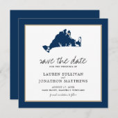 Navy Blue Martha's Vineyard Map Save the Date (Voorkant / Achterkant)