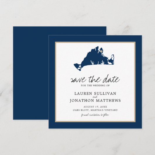 Navy Blue Martha's Vineyard Map Save the Date (Voorkant / Achterkant)