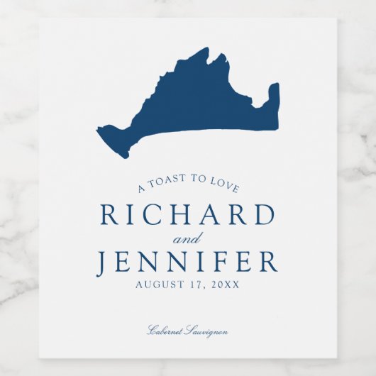 Navy Blue Marthas Vineyard Wedding Wijn Etiket (Enkel label)