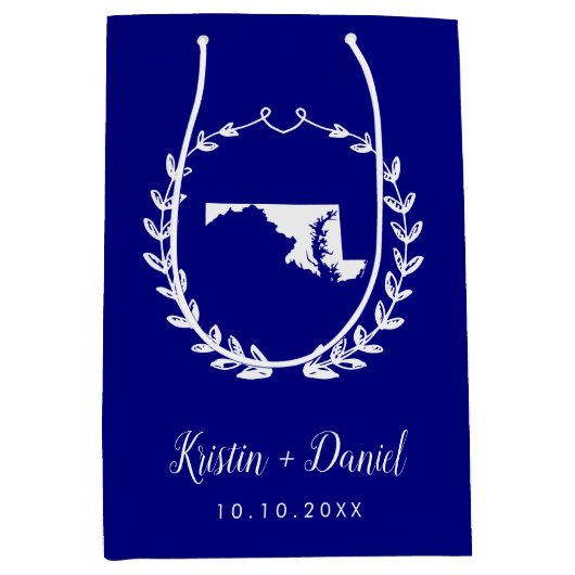 Navy Blue Maryland Map Wedding Welcome Swag Medium Cadeauzakje (Voorkant)