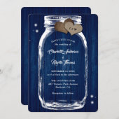 Navy Blue Mason Jar Hearts Barn Wood Weddenschap Kaart (Voorkant / Achterkant)
