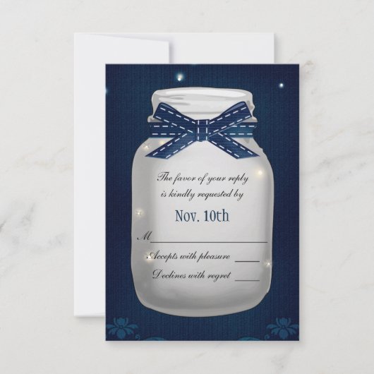 Navy Blue Mason Jar met Fireflies RSVP-kaart RSVP Kaartje (Voorkant)