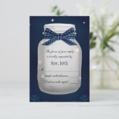 Navy Blue Mason Jar met Fireflies RSVP-kaart RSVP Kaartje (Staand voorkant)