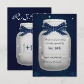 Navy Blue Mason Jar met Fireflies RSVP-kaart RSVP Kaartje (Voorkant / Achterkant)