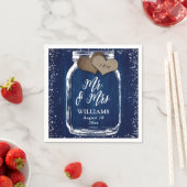 Navy Blue Mason Jar Rustic Wood Mr & Mrs Wedding Servet (Insitu)