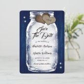 Navy Blue Mason Jar String Lights Hout Wedding Save The Date (Staand voorkant)