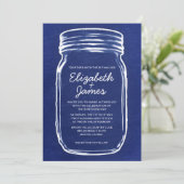 Navy Blue  Mason Jar Wedding Invitations Kaart (Staand voorkant)