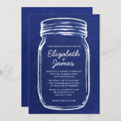 Navy Blue  Mason Jar Wedding Invitations Kaart (Voorkant / Achterkant)