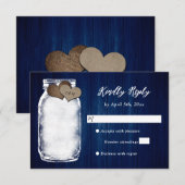Navy Blue Mason Jar Wood Lights Wedding RSVP Kaart (Voorkant / Achterkant)