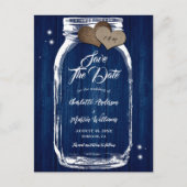 Navy Blue Mason Jar Wood Wedding Save The Date Aankondigingskaart (Voorkant)