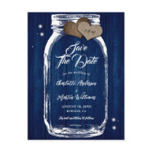Navy Blue Mason Jar Wood Wedding Save The Date