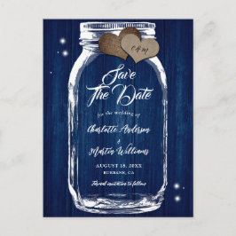 Navy Blue Mason Jar Wood Wedding Save The Date Aankondigingskaart