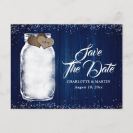 Navy Blue Mason Jar Wood Wedding Save The Date Aankondigingskaart