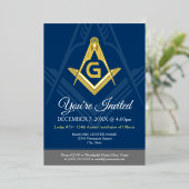 Navy Blue Masonic Freemason Real Gold Folie Uitnodiging (Staand Voorkant)