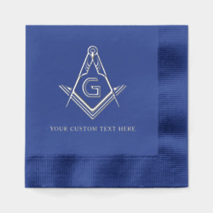 Navy Blue Masonic Square en Compass Real Silver Folie Servetten