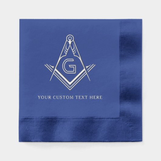 Navy Blue Masonic Square en Compass Real Silver Folie Servetten (Voorkant)
