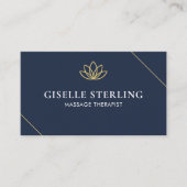 Navy Blue Massage Therapeut Minimalistische Lotus Visitekaartje (Voorkant)