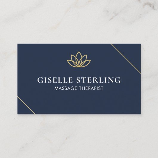 Navy Blue Massage Therapeut Minimalistische Lotus Visitekaartje (Voorkant)