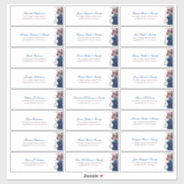 Navy Blue Mauve Bloemen Gastennamen Adreslabel Sticker