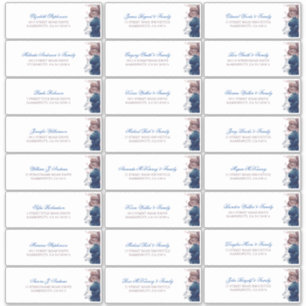 Navy Blue Mauve Bloemen Gastennamen Adreslabel Sticker