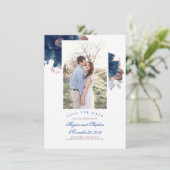 Navy Blue & Mauve Bloemenfoto Save the Date Kaart (Staand voorkant)