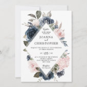 Navy Blue Mauve Blush Roos Boho Geometric Wedding Kaart (Voorkant)