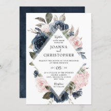Navy Blue Mauve Blush Roos Boho Geometric Wedding