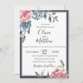 Navy Blue Mauve Botanische bruiloft uitnodiging (Voorkant)