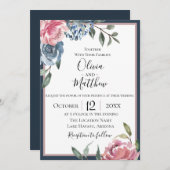 Navy Blue Mauve Botanische bruiloft uitnodiging (Voorkant / Achterkant)