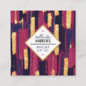 Navy Blue Mauve Paarse Gouden Glitter Paint Make-u Vierkante Visitekaartje (Voorkant)