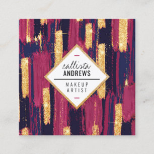 Navy Blue Mauve Paarse Gouden Glitter Paint Make-u Vierkante Visitekaartje