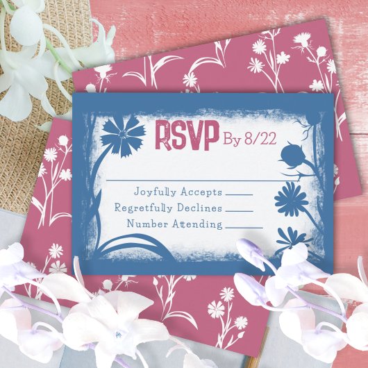  Navy Blue, Mauve Pink RSVP-kaart Advieskaart