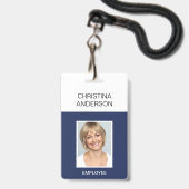 Navy Blue Medewerker - Naam Foto Corporate Work Badge (Voorzijde met lanyard)