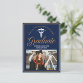Navy Blue Medische School Foto Afstudeerfeest Aankondigingskaart (Staand voorkant)