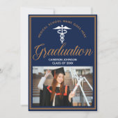 Navy Blue Medische School Foto Afstudeerfeest Kaart (Voorkant)