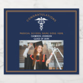 Navy Blue Medische School Foto Afstudeerfeest Sparkling Wijnetiket (Enkel label)