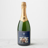 Navy Blue Medische School Foto Afstudeerfeest Sparkling Wijnetiket (Voorkant)