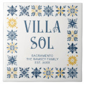 Navy Blue Mediterranean Design Floral Geometric  Tegeltje (Voorkant)