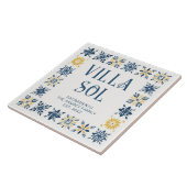 Navy Blue Mediterranean Design Floral Geometric  Tegeltje (Zijkant)