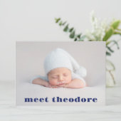 Navy Blue Meet Baby Boy Foto Collage Birth Announ Aankondiging (Staand voorkant)