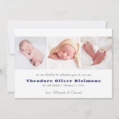 Navy Blue Meet Baby Boy Foto Collage Birth Announ Aankondiging (Achterkant)