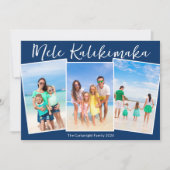 Navy Blue Mele Kalikimaka 3 Beach Photo Christmas Feestdagenkaart (Voorkant)