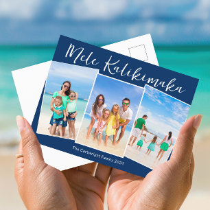 Navy Blue Mele Kalikimaka 3 Familie Foto Kerstmis Feestdagenkaart