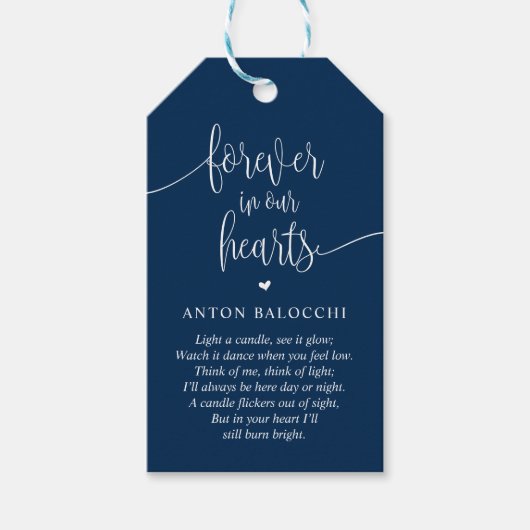 Navy Blue, Memorial Candle, Funeral Service Label Cadeaulabel (Voorkant)