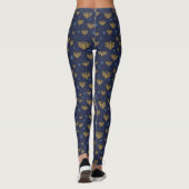 Navy Blue Menorah Festival of Lights Patroon Leggings (Achterkant)