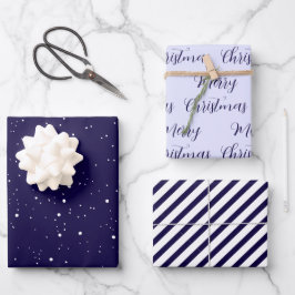 Navy Blue Merry Christmas Mix Inpakpapier Vel