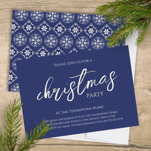 Navy Blue Merry Christmas Party Custom Kaart