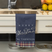 Navy Blue Merry Christmas Plaid Custom Theedoek