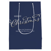 Navy Blue Merry Christmas Plaid Pattern Medium Cadeauzakje (Achterkant)