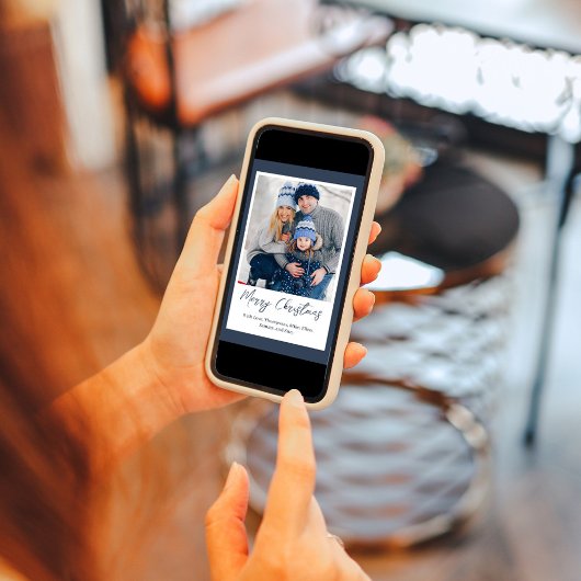 Navy Blue Merry Christmas Simple Photo Feestdagenkaart